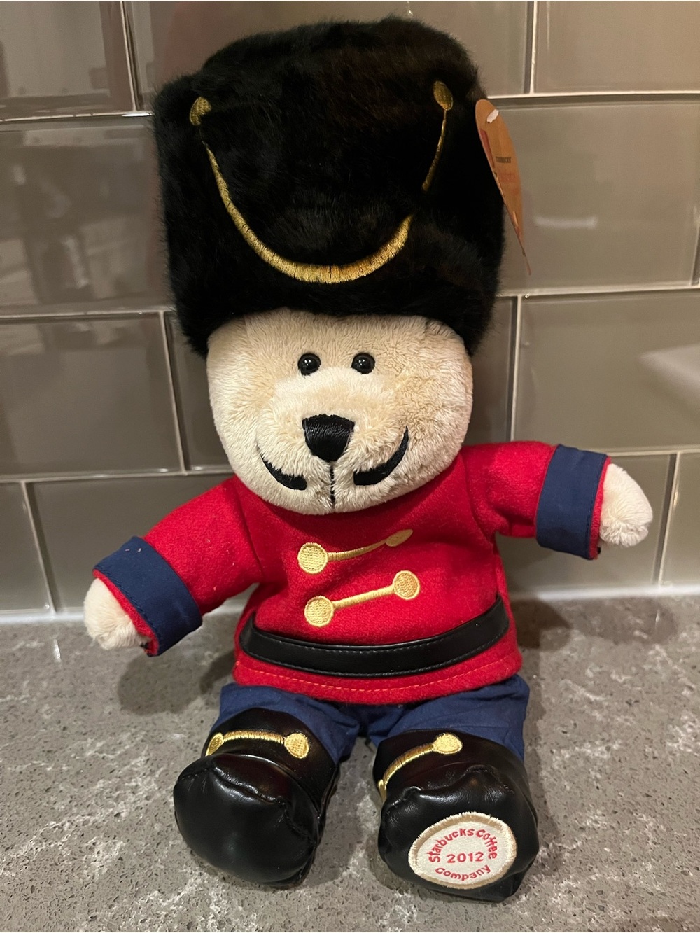 Starbucks Red Jacket Plush Soldier Bear with Black Hat and Navy Accents